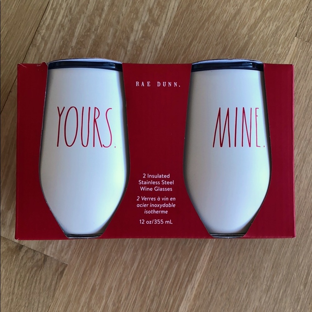 Rae Dunn YOURS and MINE Insulated Wine Tumbler Set of 2